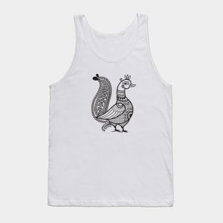 Ethnic Art Indian Duck Illustration B&W Tank Top